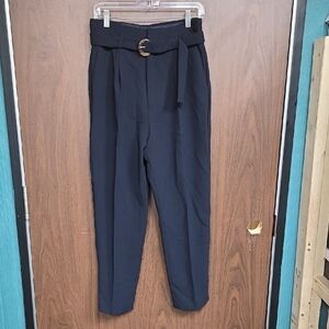 MNG Size 8 Navy Blue Manuel High Waisted Trouser Pant